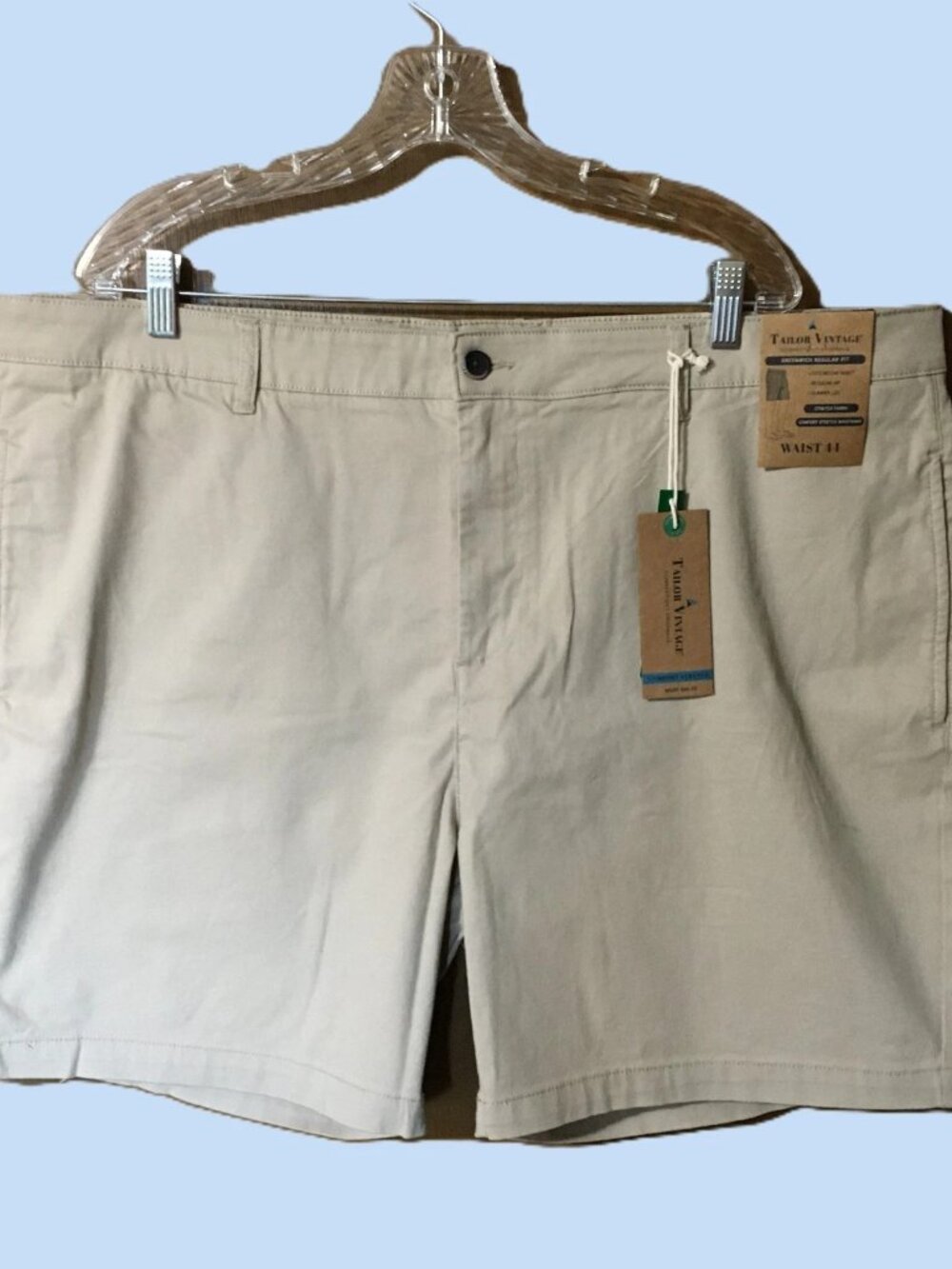 Tailor Vintage Men's Greenwich Shorts Slim Fit Summer Khaki Stretch Size 44- NWT